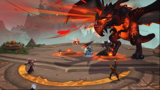 WoW Dragonflight leveling guide: Four players fighting a dragon