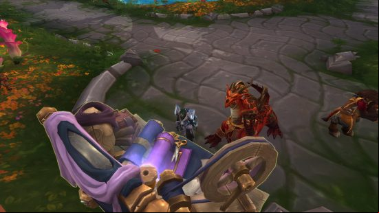WoW Dragonflight leveling guide: A character with their mount stood at a desk