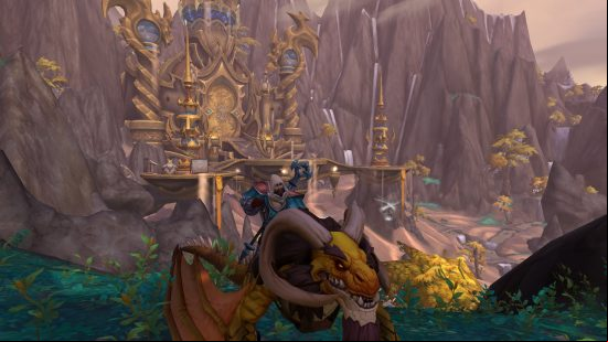 WoW Dragonflight leveling guide: A character riding a mount on a hill