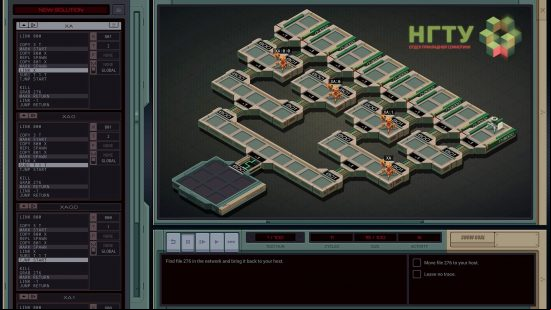 best hacking games - Exapunks: a back-end computer screen showing a building blueprint
