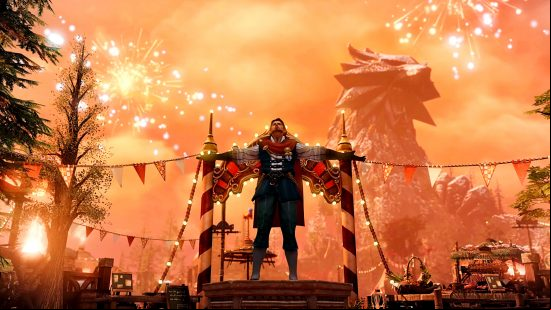 Lost Ark patch notes January 18 - a man throws his arms wide as fireworks go off around him