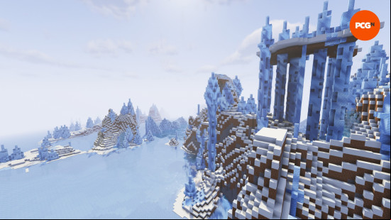 Ice Spikes cut through a mountain side in one of the best Minecraft biomes.