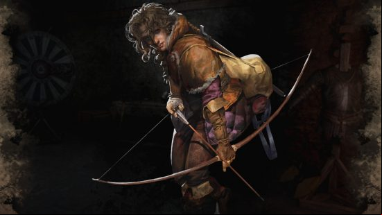 Dark and Darker classes: a feminine ranger wields a longbow, holding an arrow in place ready to fire
