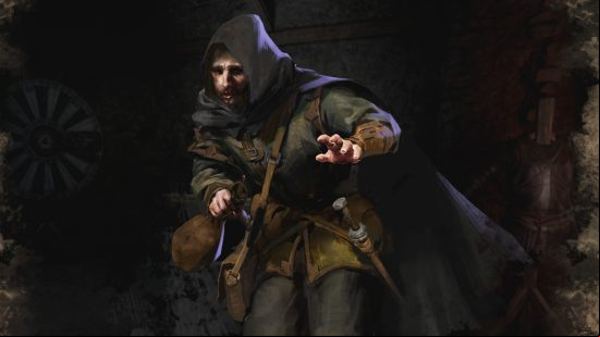 Dark and Darker classes: The Dark and Darker rogue has a hood up, and looks frightened as they hold a hand out in front of them