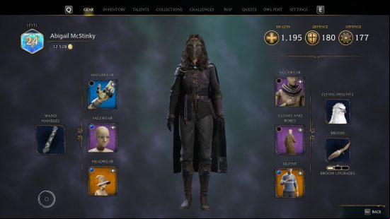 Hogwarts Legacy review: Gear screen