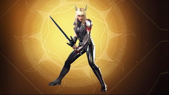 Superhero Magik holds her sword