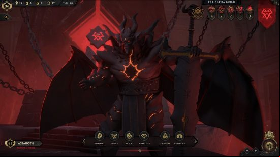 Welcome to Solium Infernum, the "Dark Souls of strategy games": An armoured demon, Astaroth, with a giant sword in strategy game Solium Infernum