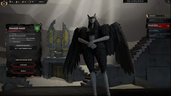 Welcome to Solium Infernum, the "Dark Souls of strategy games": A female demon, Lilith, with feathers and horns in strategy game Solium Infernum