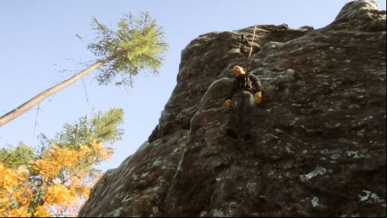 Sons of the Forest GPS locator: one of your colleagues hangs near a cliff where you must retrieve a GPS locator from his body