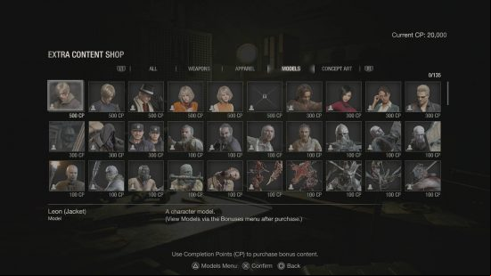 Resident Evil 4 Remake unlockables - the models extra content shop.
