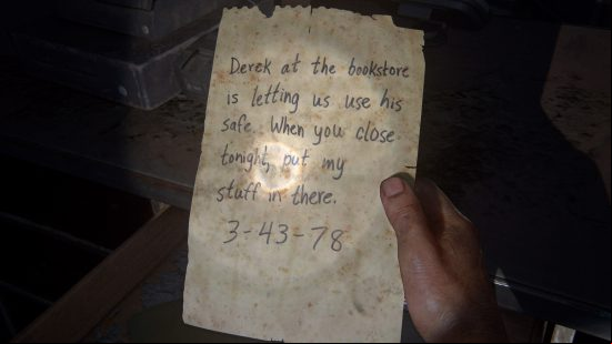 The Last of Us safe combinations guide: an old handwritten note details a safe combination.