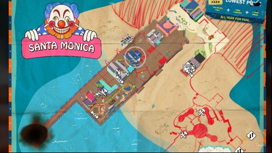 The Dead Island 2 map of the Santa Monica Pier.