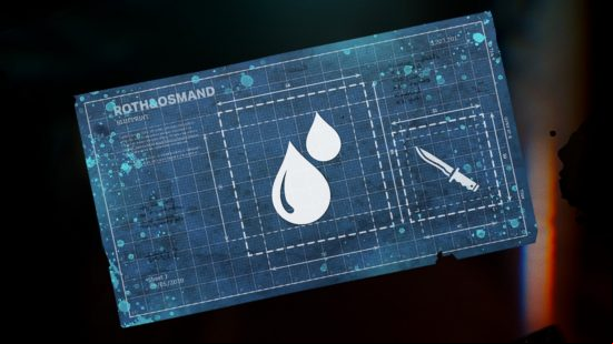 Dead Island 2 blueprints: An in-game image of the rare melee puncturator mod, featuring a picture of a drop of blood.