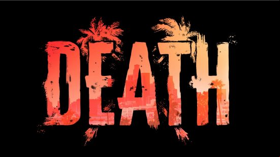 Dead Island 2 review - the word "death" in large letter across the screen in Dead Island 2.