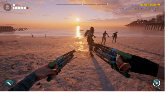 Our Dead Island 2 tips suggest increasing the FOV to see more zombies, image shows a wide beach vista with multiple zombies in front of you. 