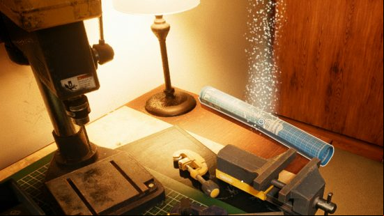 Dead Island 2 blueprints: A blueprint rests, unopened, on a workbench.