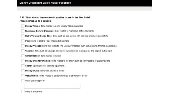 Disney Dreamlight Valley survey - "What kind of themes would you like to see in the Star Path