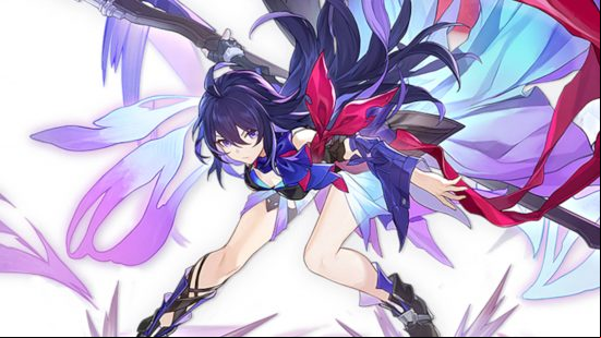 Seele is one of the many Honkai Star Rail characters. She is posing with her scythe in a battle stance.