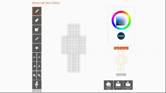 A screenshot from the skindex skin editor for making your own custom minecraft skins.