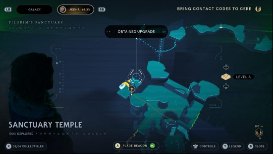 A blue holograpic map of a temple in Star Wars Jedi Survivor.
