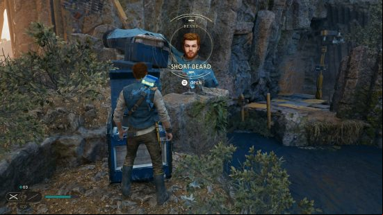 The ginger-haired man approaches another of the Cal Kestis cosmetics