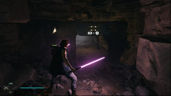 A man wields a Lightsaber as he searches for the next Cal Kestis cosmetics