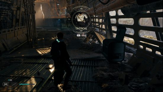 A chest houses the Star Wars Jedi Survivor tactical outfit