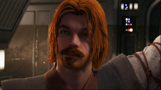 A ginger Jedi with a long hair and muskateer-style facial hair.