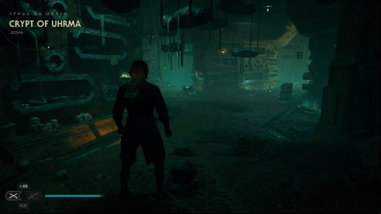 A shadowy figure walks towards the Star Wars Jedi Survivor Crypt of Uhrma