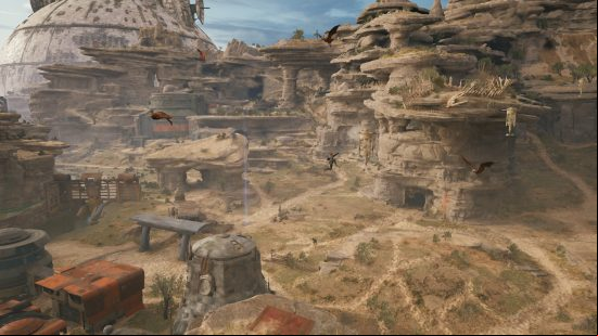 A vast desert terrain hides some Star Wars Jedi Survivor hunter outfit items