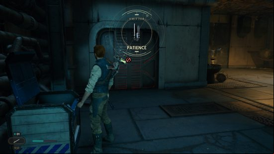 The location of a new Star Wars Jedi Survivor Lightsaber parts is in a dark area