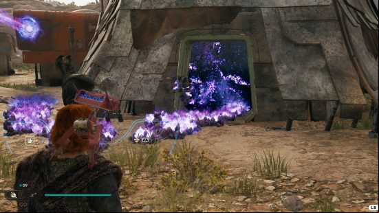 An oppening filled with purple gunk is shown which holds the Quickdraw Blaster at the end of the Rambler's Ranch puzzle.