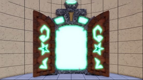 The All Star Tower Defense summoning portal featuring a glowing green opening with green symbols along each side