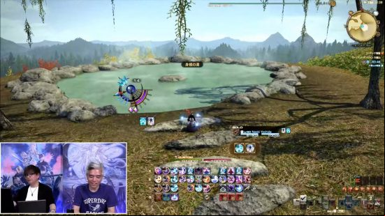 FFXIV 6.4 Live Letter 77 - gameplay of the new Variant Dungeon, with Naoki Yoshida's character approaching a pool on Mount Rokkon.