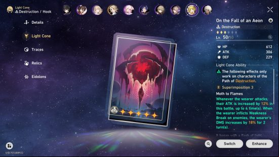 The best Light Cone for the best Hook build is On the Fall of an Aeon
