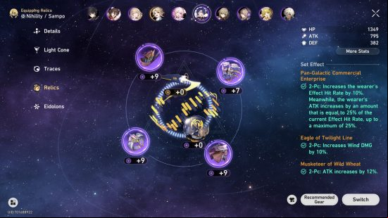 The best Sampo build relies on the Pan-Galactic Commercial Enterprise Planar Ornaments set