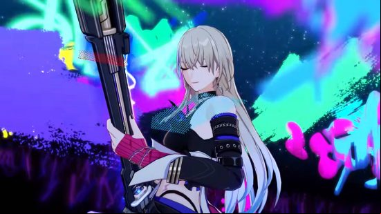 Honkai Star Rail Serval build - Serval is about to play her guitar while standing next to an aurora.