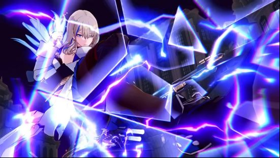 Honkai Star Rail Serval build - Serval is about to kick an enemy with an electrically-charged boot.