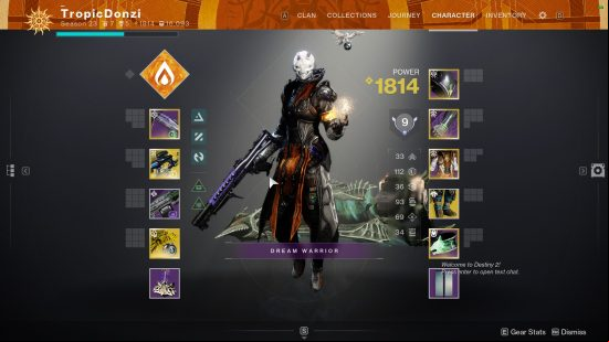 The best Destiny 2 PvP Warlock build character screen