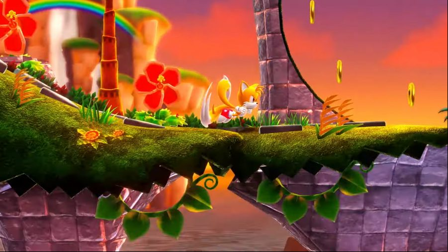 Screenshot of Tails running through a level in the new Sonic Superstars game