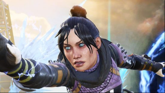 The best cross platform games include Apex legends where the character is seen in a purple outfit reaching across the map