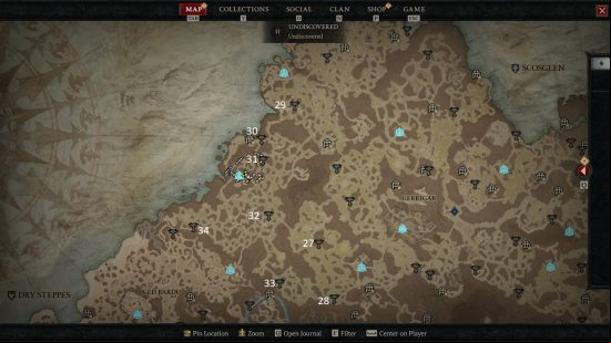 Diablo 4 altar of lilith locations in Scosglen numbered