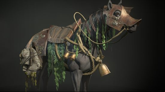 Diablo 4 Prime Gaming Rewards - Brackish Fetch mount and Mariner Will, seaweed-themed armor with a stone head trophy.