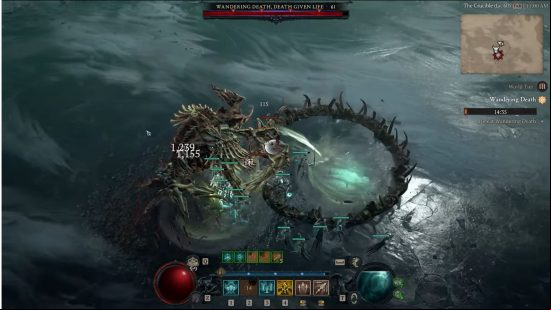 Diablo 4 wandering death world boss is a skeletal nightmare of a creature