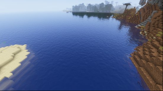 An open expanse of water in one of the best Minecraft shaders, DrDesten's MCShaders, with a more realistic wave design to the water's surface.