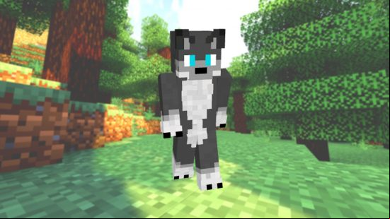 Best Minecraft animal skins: Rather than looking like the in-game Minecraft wolves, this cute skin looks more like something out of a cartoon, with big claws, and big blue eyes.