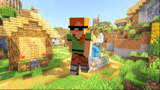 Best Minecraft skins: An alternate alex skin, still with her iconic orange hair and green top, but wearing sunglasses and additional shading.
