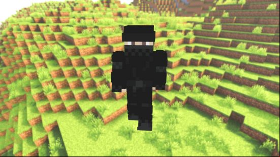 Best Minecraft skins: a Minecraft ninja skin, with their entire body except their eyes covered in a black ninja costume.