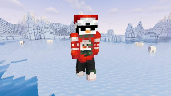 Best Minecraft skins: A cool penguin wearing sunglasses and a christmas jumper.