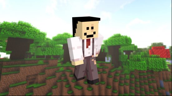 Best Minecraft skins: a copy of quackity's skin, featuring his simplistic style face and smart suit shirt and tros.